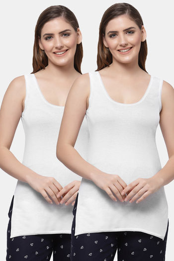 Buy Floret Cotton Camisole (Pack of 2) - White